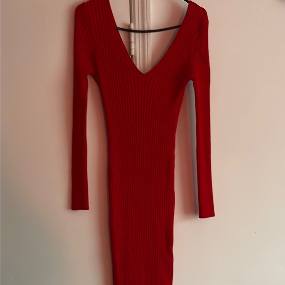 Elegant Red V-Neck Dress